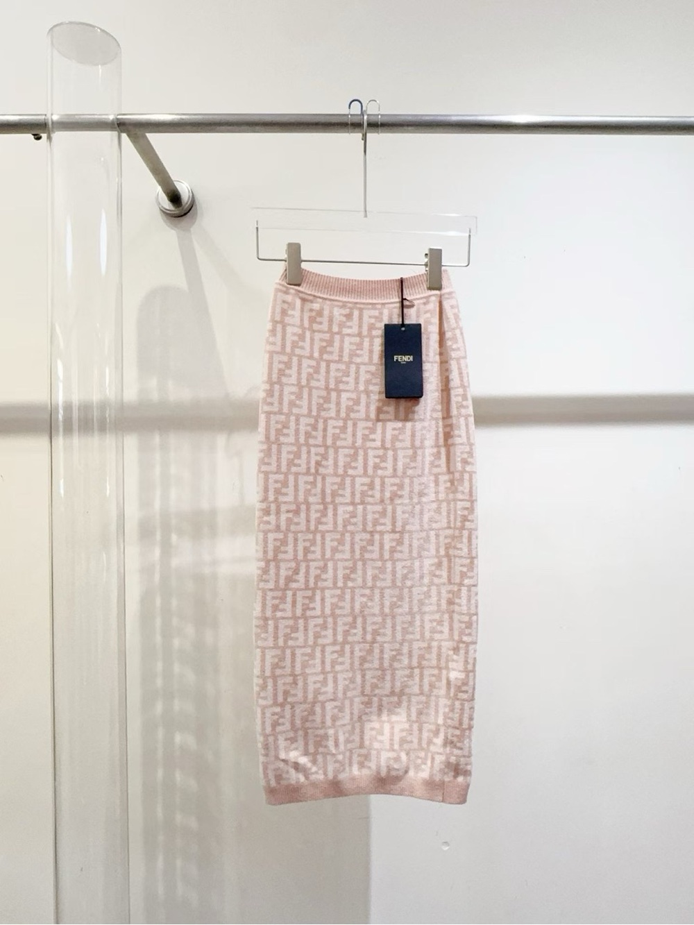 Fendi Blush Pink FF Jacquard Knit Pencil Skirt